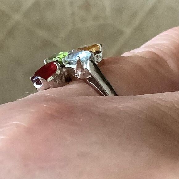 STERLING SILVER 925 BLUE TOPAZ/GARNET/PERIDOT/CITRINE WOMAN RING SIZE US 8 - Picture 7 of 11